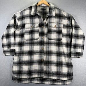 Banana Republic Plaid Oversized Shirt Jacket‎ Wool Blend Women's XL Black White